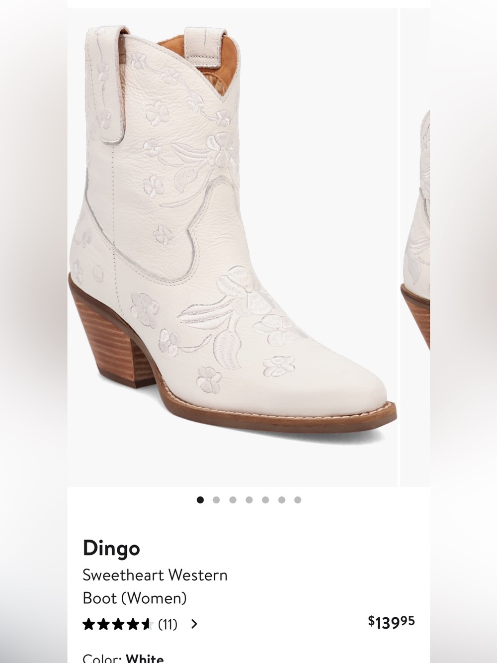 Dingo White Floral Embroidered Western Heel Boots